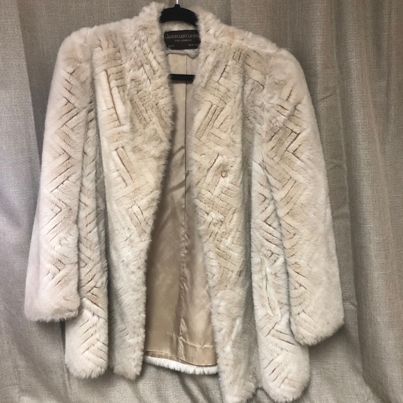 Vintage Jacques Saint Laurent Faux Fur Coat Cream - Picture 1 of 9